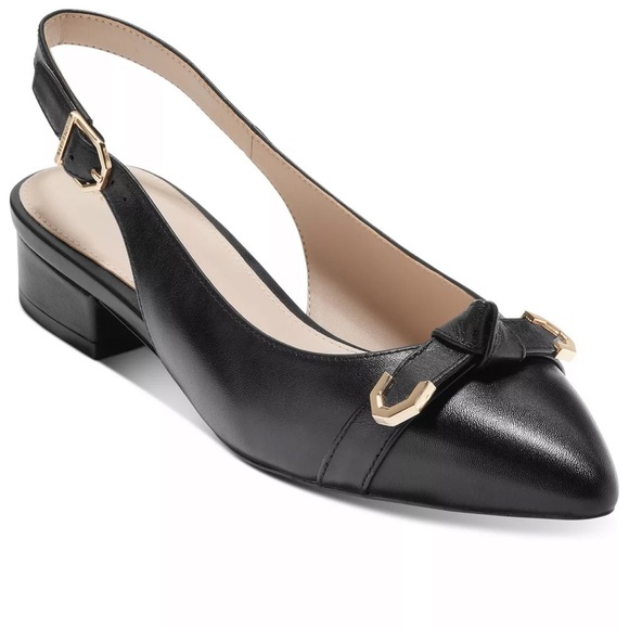 Cole Haan Shoes - 𝅺cole Haan Leather Menlo Skimmer Black Slingback Slip On Flats Black Size 8.5